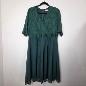 Pinup Fashion Green Lace Chiffon Cocktail Dress Womens XL POE22028513
